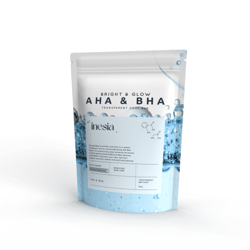 Kemasan pouch INESIA AHA & BHA soap bar berwarna biru muda