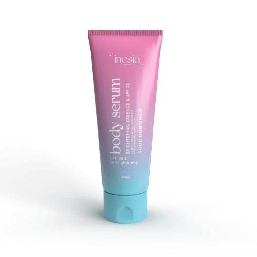 Tube body serum INESIA Good Morning berwarna merah muda dan biru